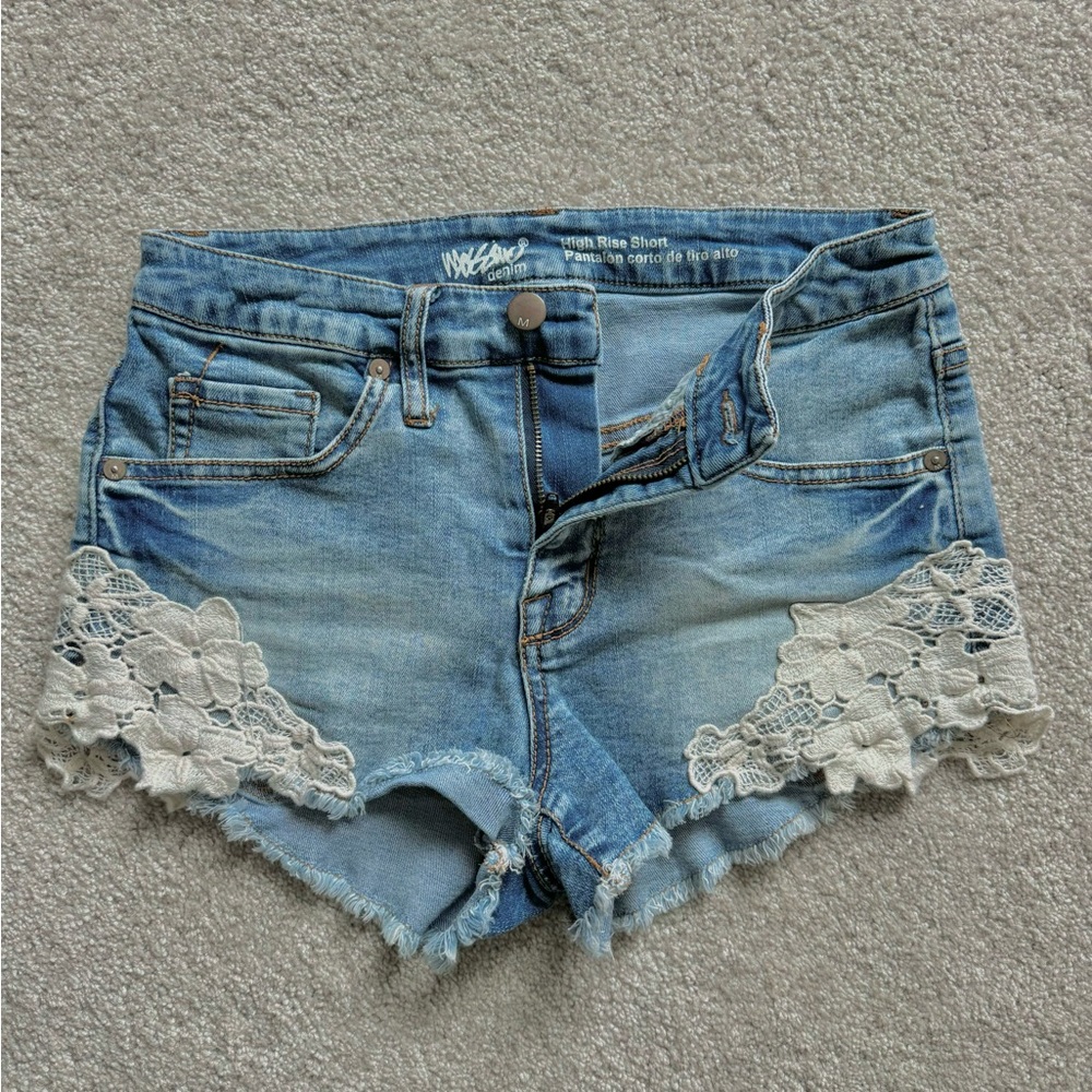 Target Mossimo High Rise Denim Shorts Floral Embroidered - Sz 27